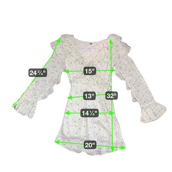 Free‎ People Sweetest Thing Mini Dress Women 4 Ivory Green Fairy Boho Floral - Picture 11 of 11